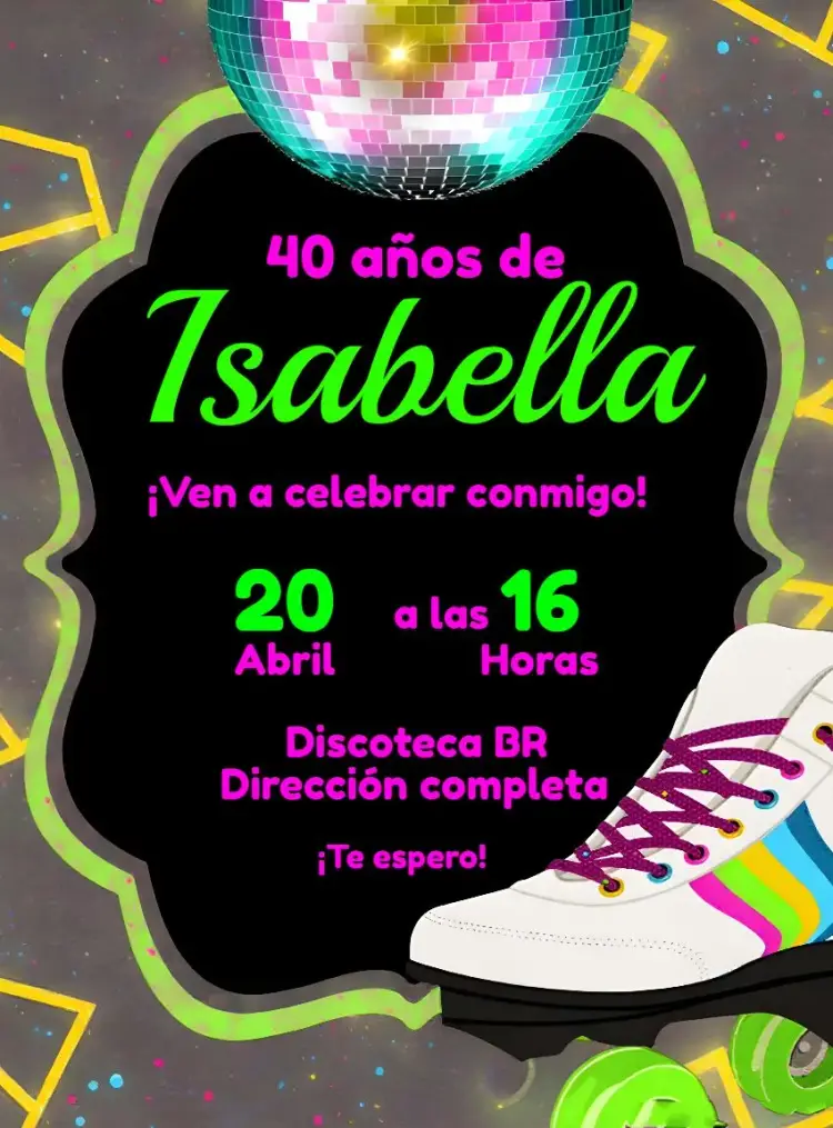 Invitación Discoteca Años 80 Neon