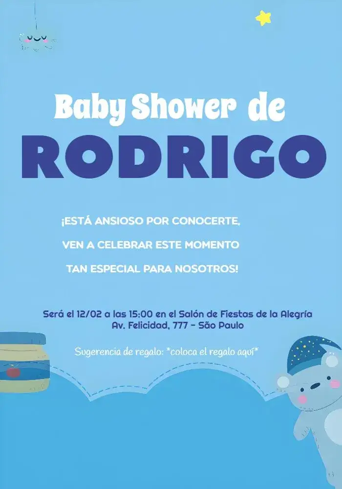 Invitación Baby Shower Osito Azul Niño Estrellas – tema Más buscados azul, lúdico, infantil, delicado, brincalhão