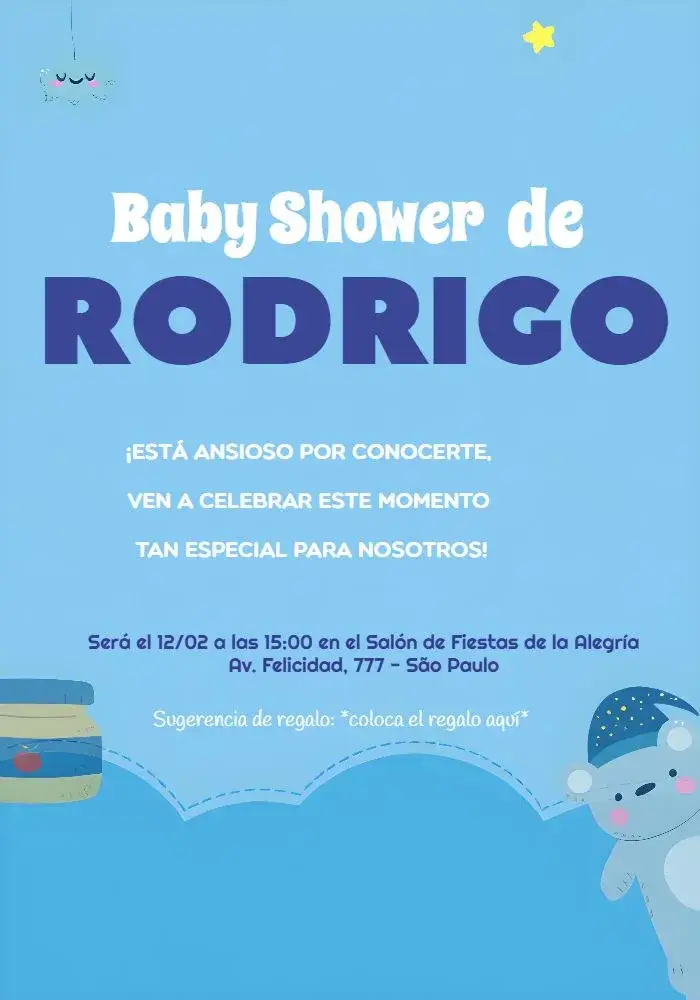 Invitación Baby Shower Osito Azul Niño Estrellas