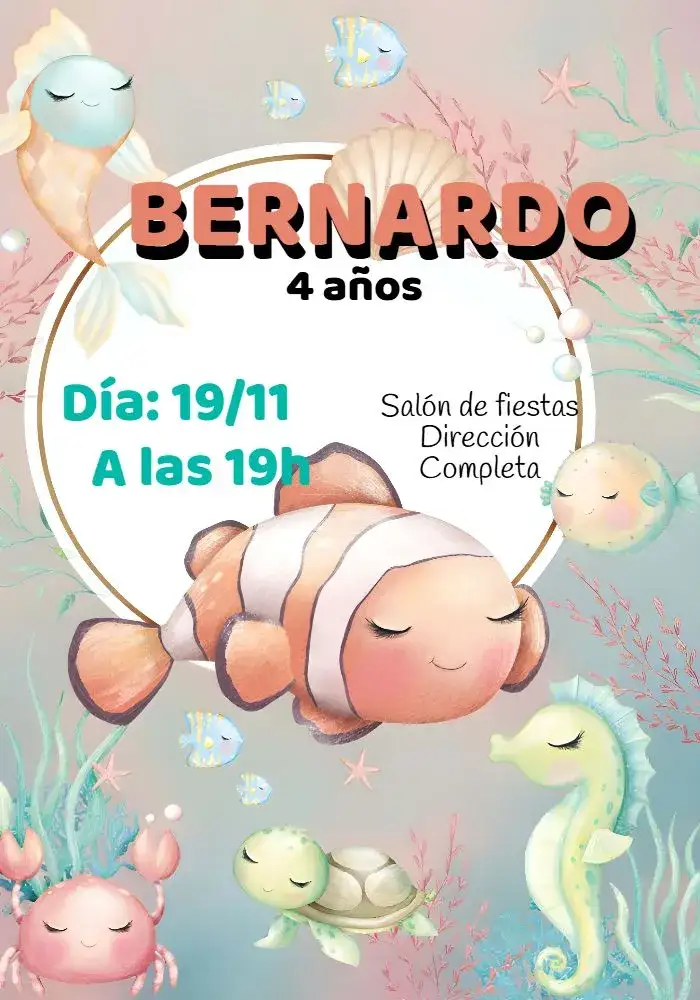 Invitación Logotipo del Fondo Marino – tema Cumpleaños Infantil fondo marino, colorido, divertido, infantil, temático