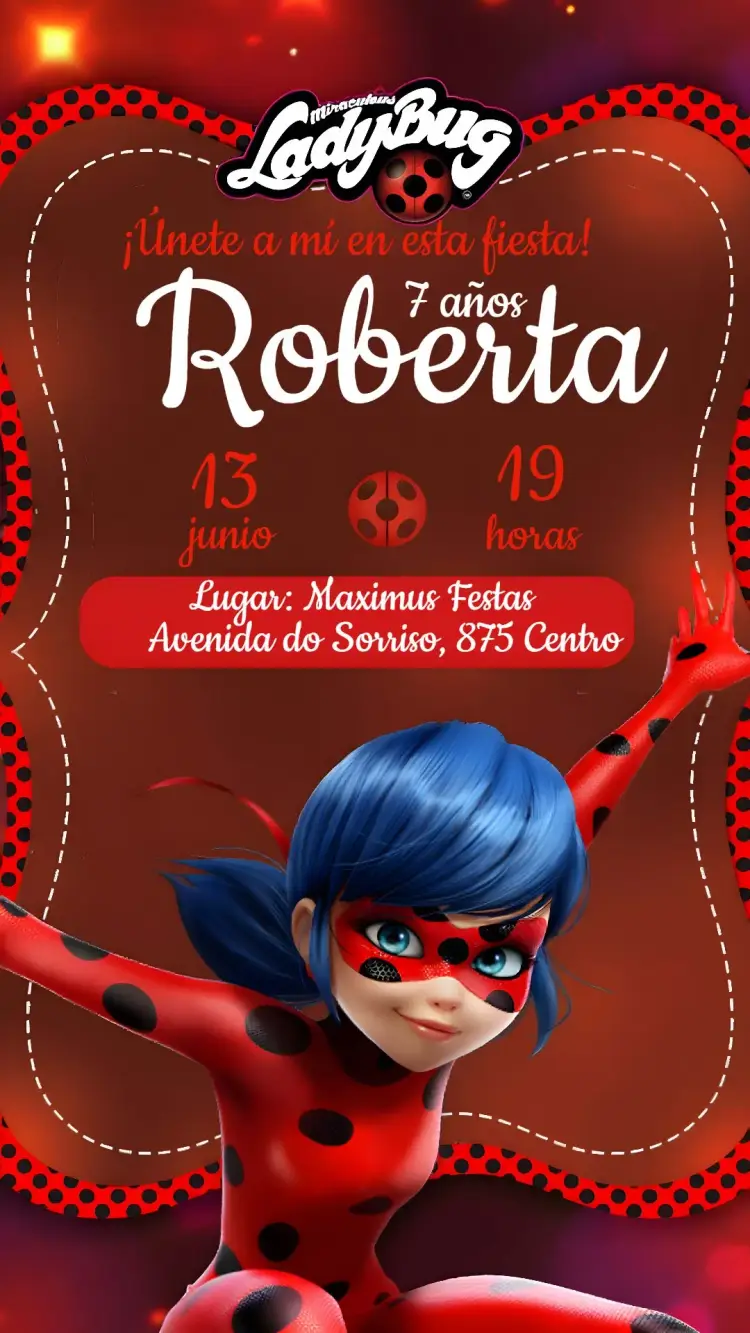 Invitación Aniversario Ladybug Miraculous Cat