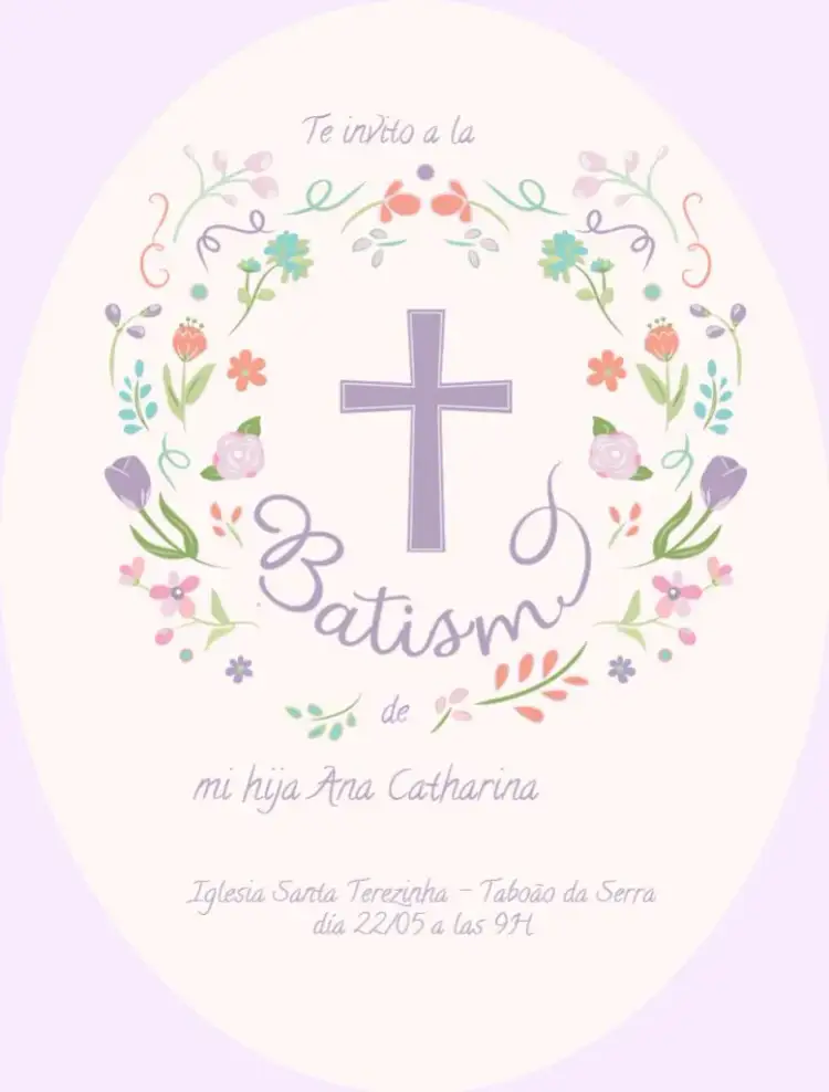 Invitación Bautizo Niña Bautizada – tema Bautismo floral, delicado, pastel, moderno, romántico