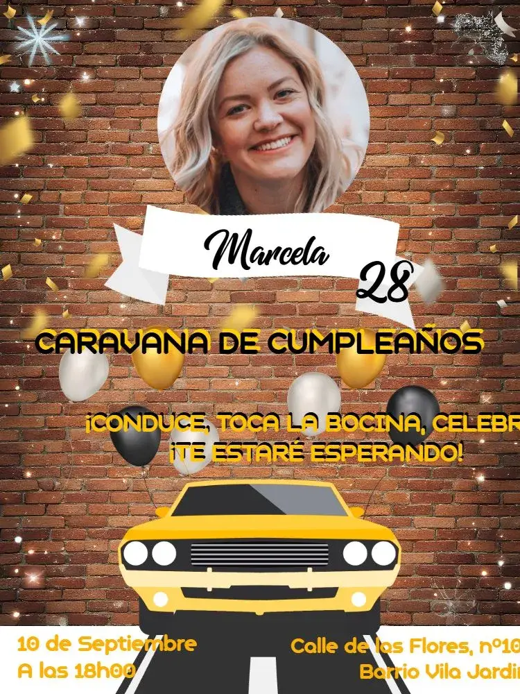 Invitación Caravana De Con Foto Globos