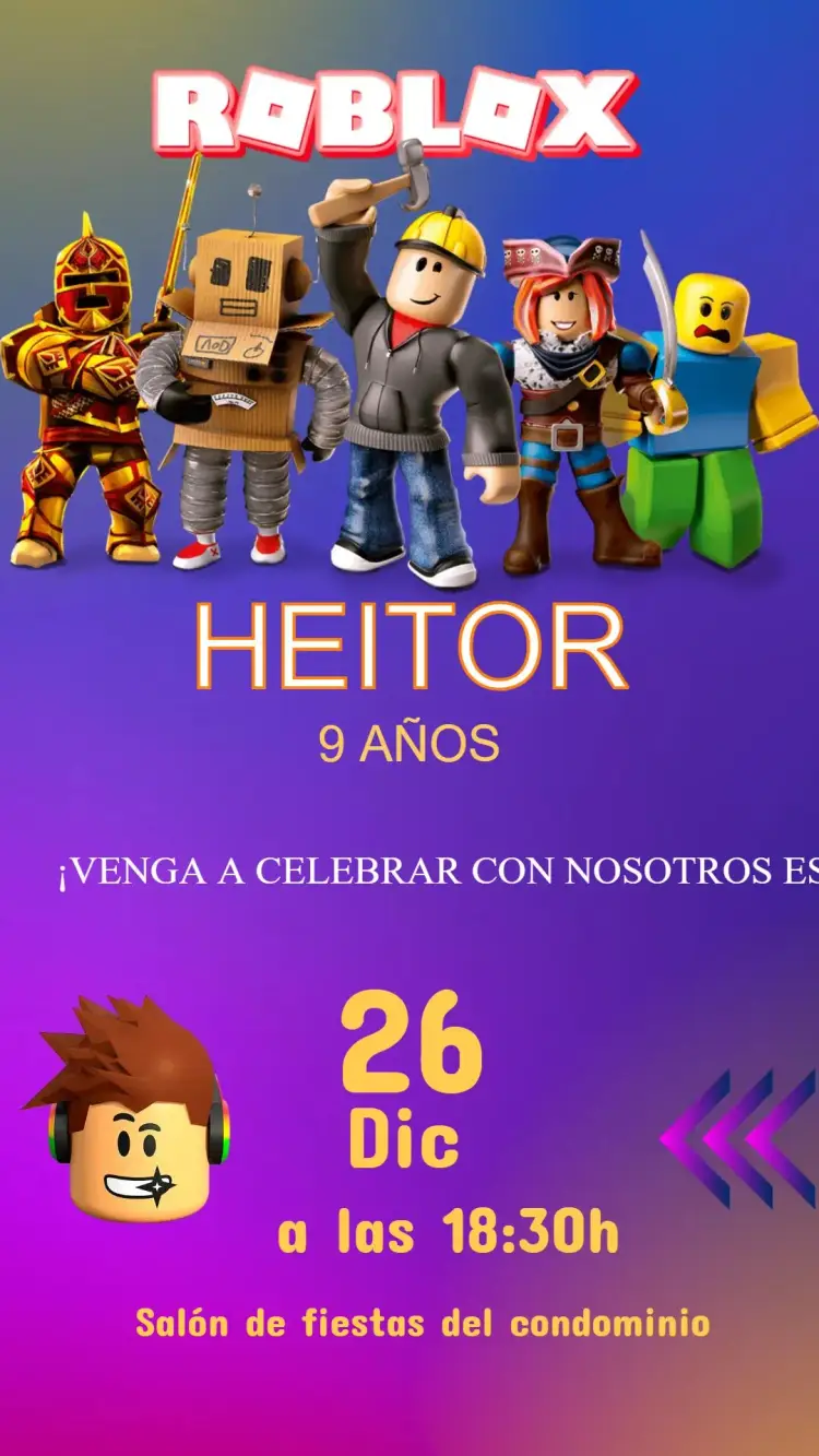 Invitación Invitación Cumpleaños Roblox editable y personalizable