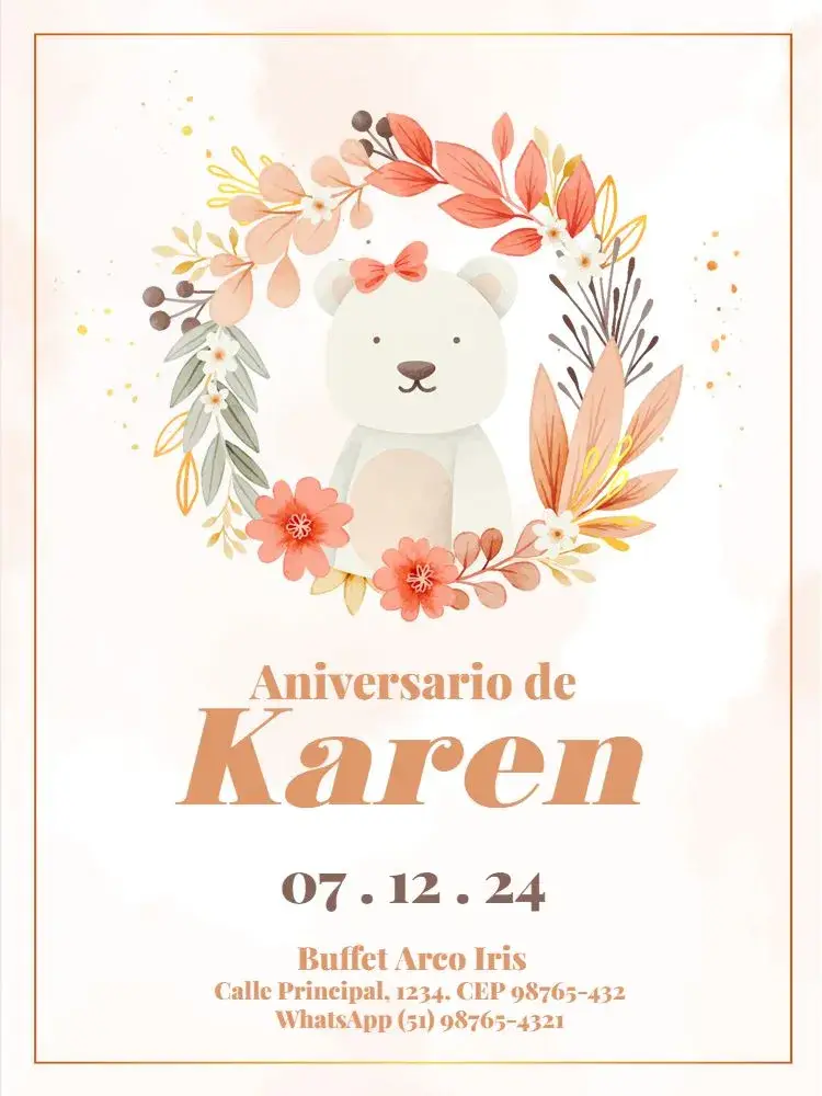 Invitación Infantil Femenino Osita Delicada Encuentro