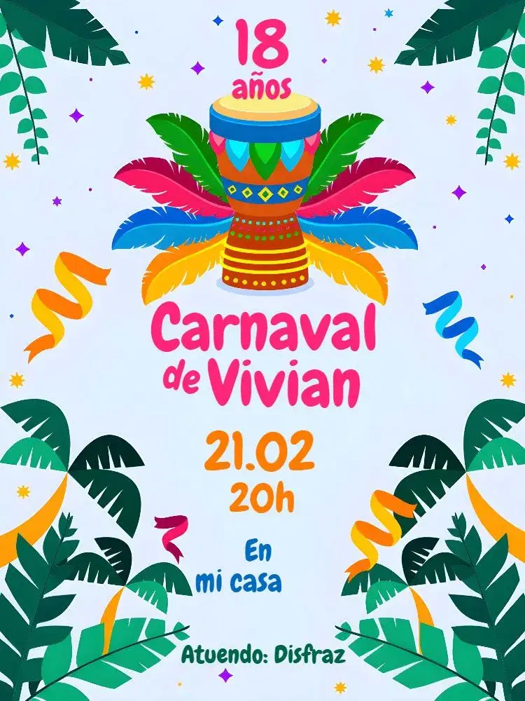 Invitación Bloquinho De Carnaval – tema Fechas Conmemorativas colorido, divertido, festivo, tropical, brincalhão