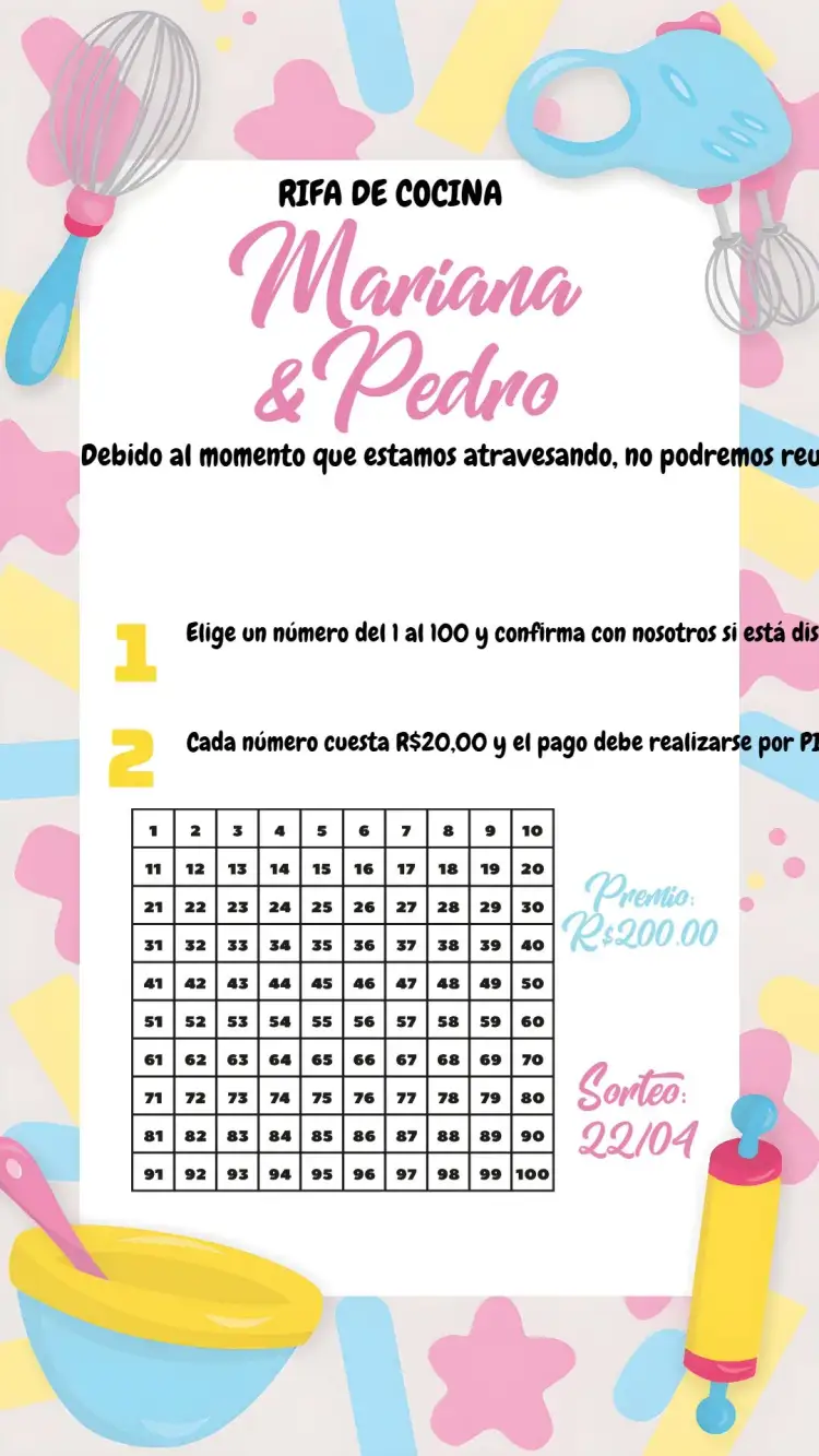 Invitación Té Rifa De Cocina Olla – tema Té Rifa colorido, divertido, gastronómico, moderno, temático