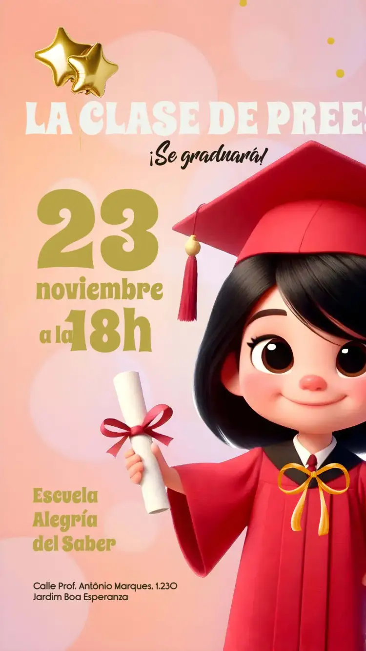 Invitación Graduación Infantil Preescolar – tema Graduación brillante, colorido, divertido, infantil, moderno