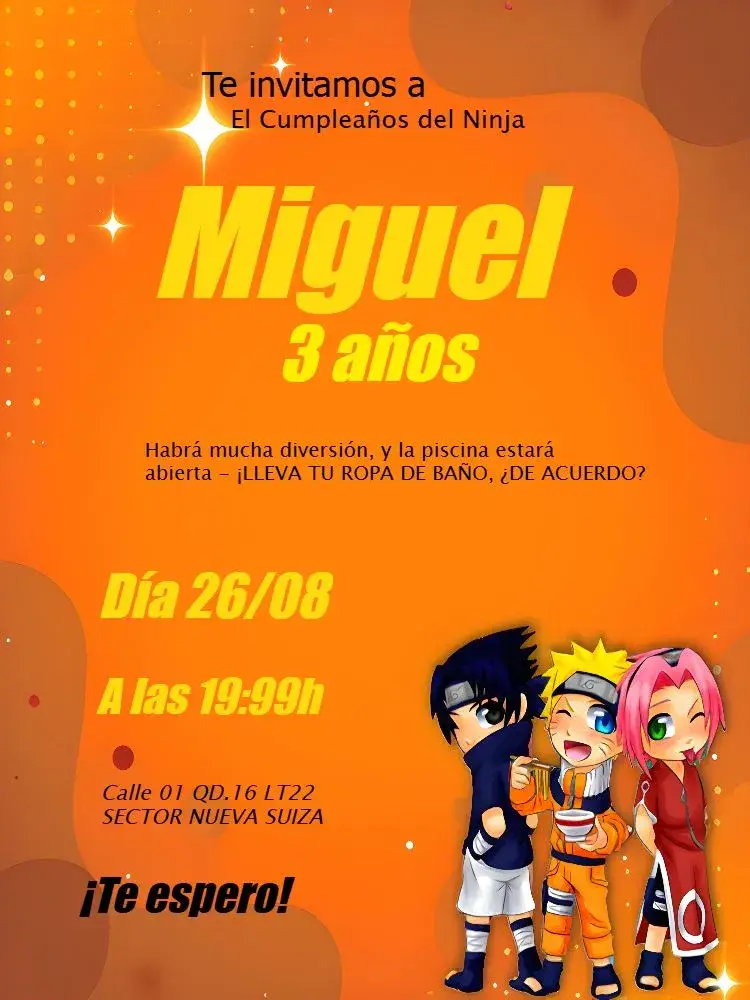 Invitación Naruto Chibi Kakashi