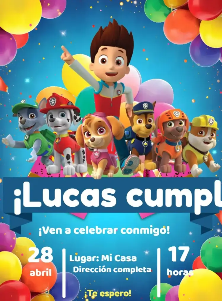 Invitación Patrulla Canina Blanco