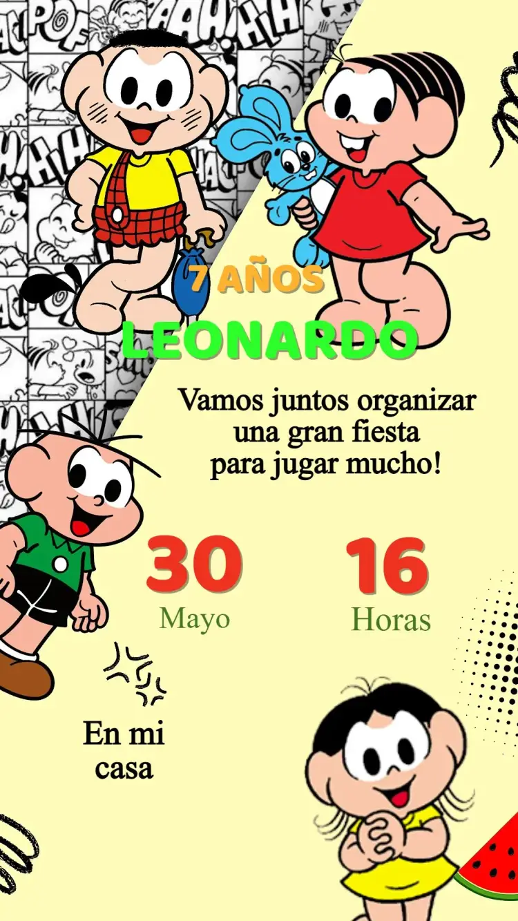 Invitación Invitación Cumpleaños Turma da Mônica editable y personalizable