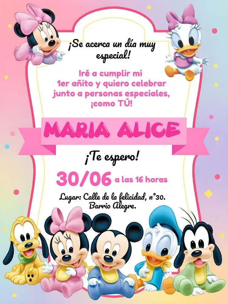 Invitación Disney Baby Rosa Donald