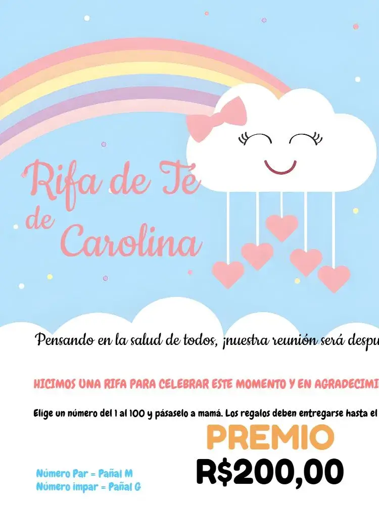 Invitación Té Rifa Lluvia De Amor Corazones editable y personalizable