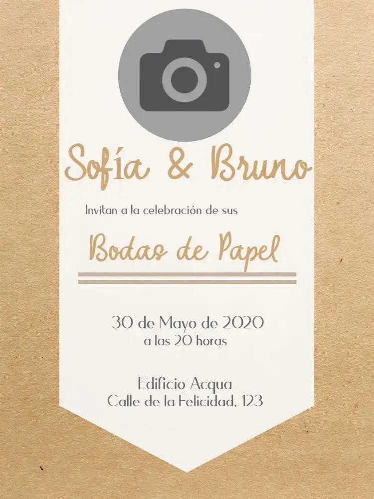 Invitación Bodas De Papel Con Foto Simple – tema Fechas Conmemorativas minimalista, delicado, romántico, neutro, limpio, elegante