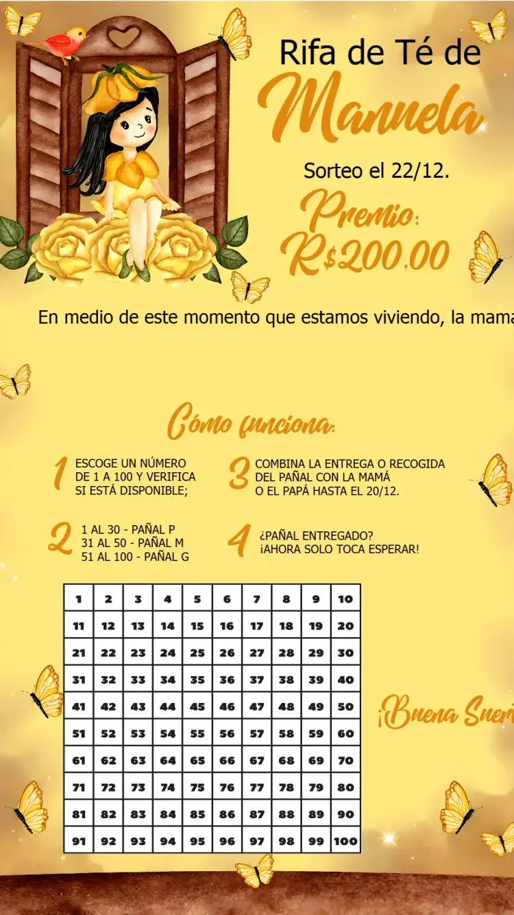 Invitación Té Rifa Flores Amarillo – tema Té Rifa floral, moderno, encantado, amarillo y marrón, jardín, delicado
