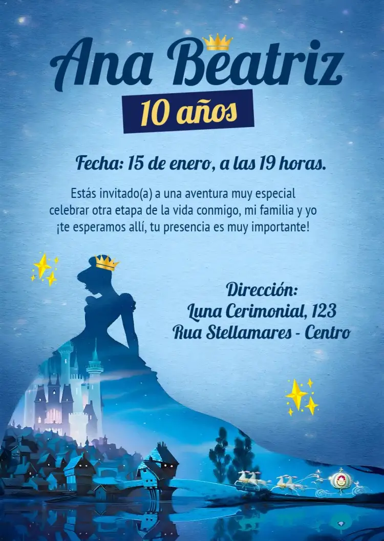 Invitación Princesa Cen. Disney Da