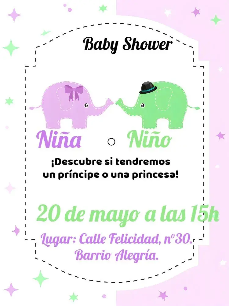Invitación Chá Revelación Elefantitos Cha
