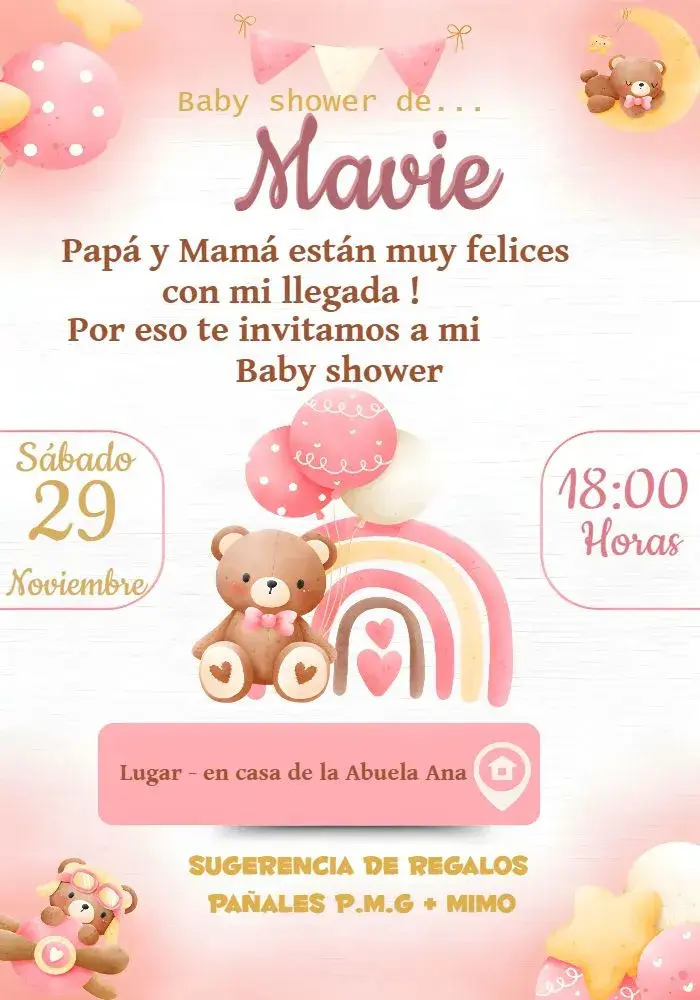 Invitación Baby Shower Osito Chupete editable y personalizable