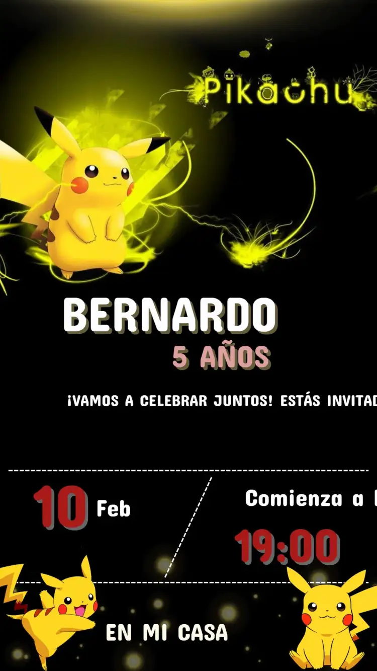 Invitación Invitación Cumpleaños Pikachu – tema Cumpleaños Infantil colorido, lúdico, moderno, divertido, infantil, Pokémon