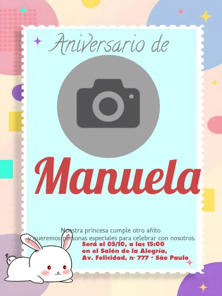 Invitación Conejito Con Foto Infantil – tema Más buscados colorido, bonito, infantil, primaveral, divertido
