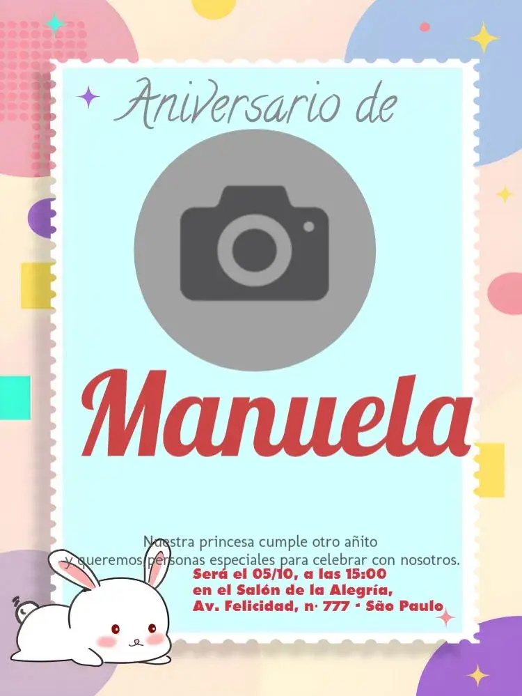 Invitación Conejito Con Foto Infantil