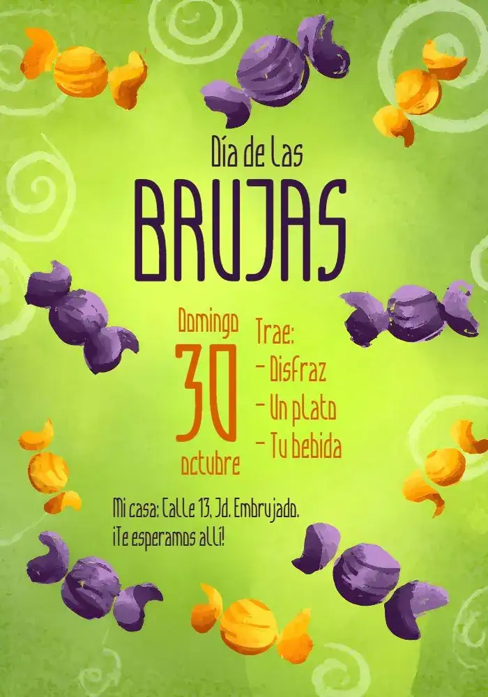 Invitación Fiesta De Halloween Colorido – tema Fechas Conmemorativas colorido, terror, fantasía, dulces, mágico