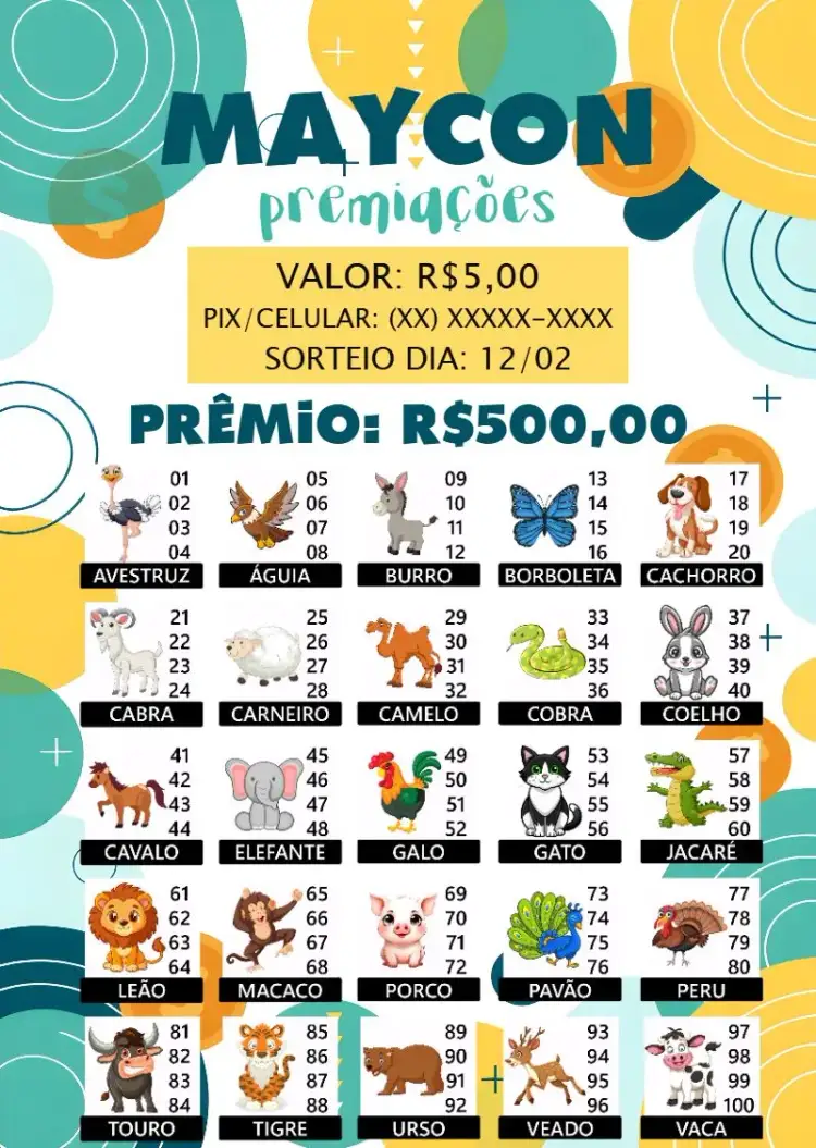 Invitación Rifa De Bicho Pix – tema Cartones colorido, divertido, juegos, animales, moderno