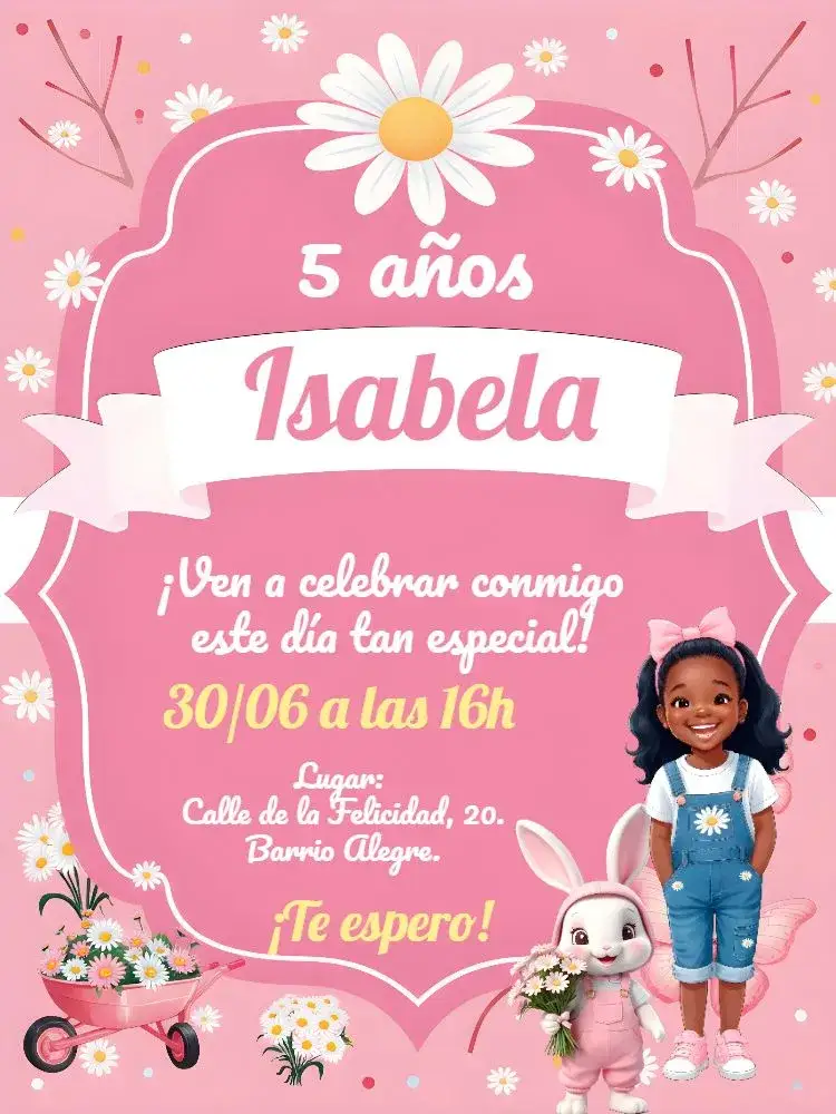Invitación Jardín Margaritas Pascua – tema Más buscados floral, colorido, lúdico, primavera, alegre
