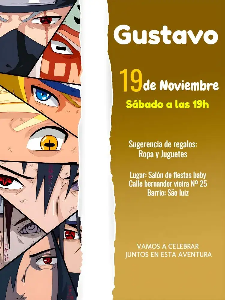 Invitación Naruto S – tema Cumpleaños Infantil colorido, moderno, temático, jovial, ninja
