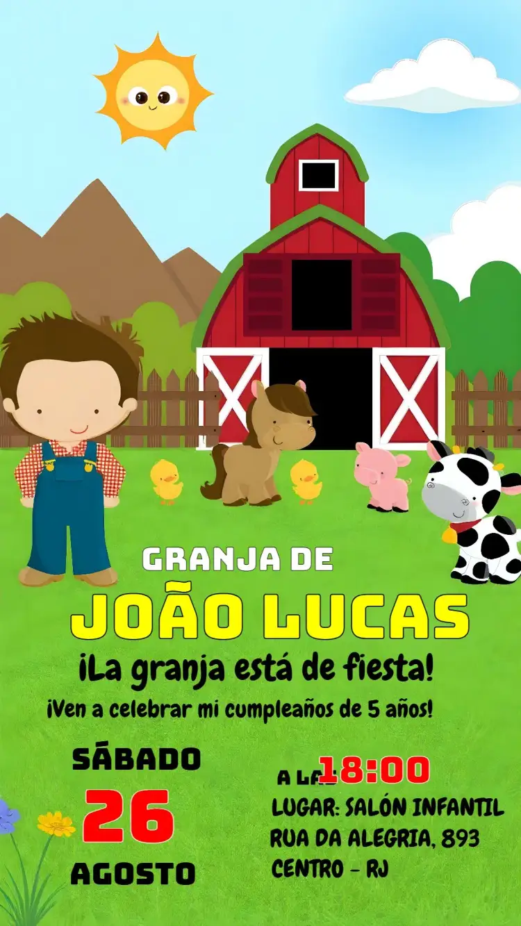 Invitación Granja Niño – tema Más buscados azul, rústico, temático, infantil, vintage, divertido