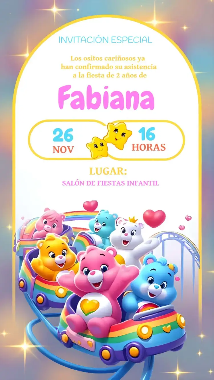 Invitación Osos Amorosos – tema Cumpleaños Infantil colorido, divertido, infantil, fofo, temático