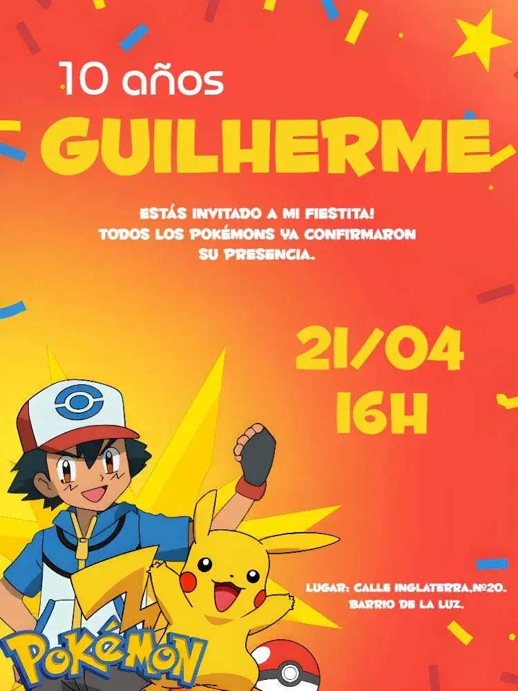 Invitación Pokémon Naranja