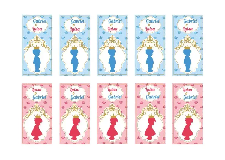 Invitación Etiqueta Revelación de Género Rosa y Azul Príncipe editable y personalizable