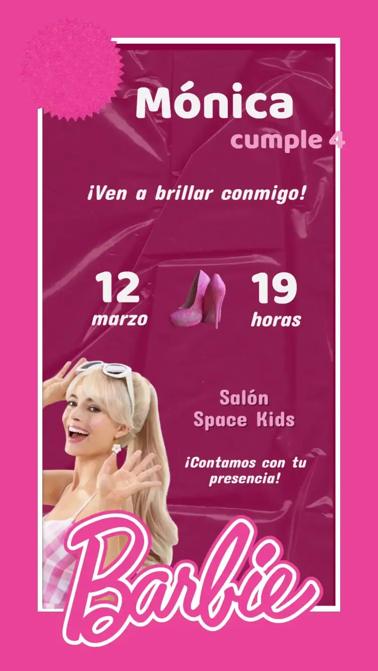 Invitación Invitación Infantil Barbie Pink Dreams - Fiesta Infantil Femenina – tema Cumpleaños Infantil rosa, brillo, fantasía, colorido, divertido, lúdico