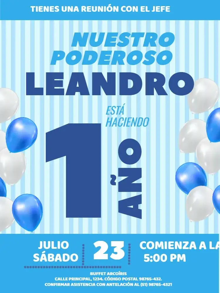 Invitación 1 Año Fiesta Azul Poderoso