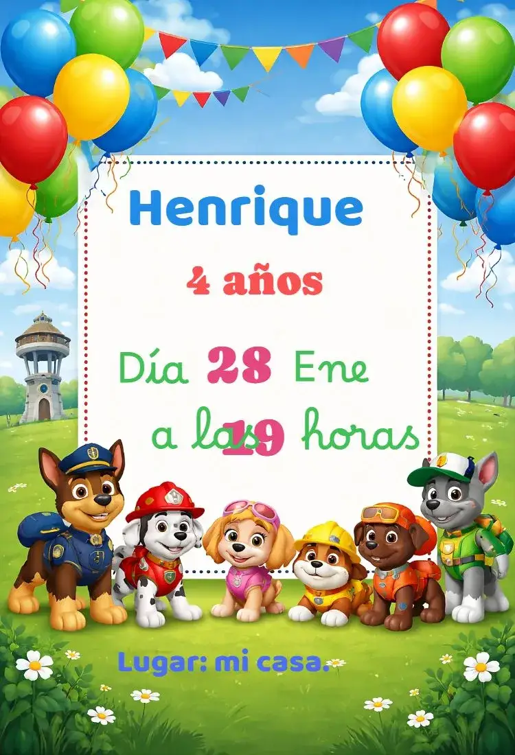 Invitación Invitación Patrulla Canina – tema Cumpleaños Infantil colorido, divertido, temático, infantil, animado