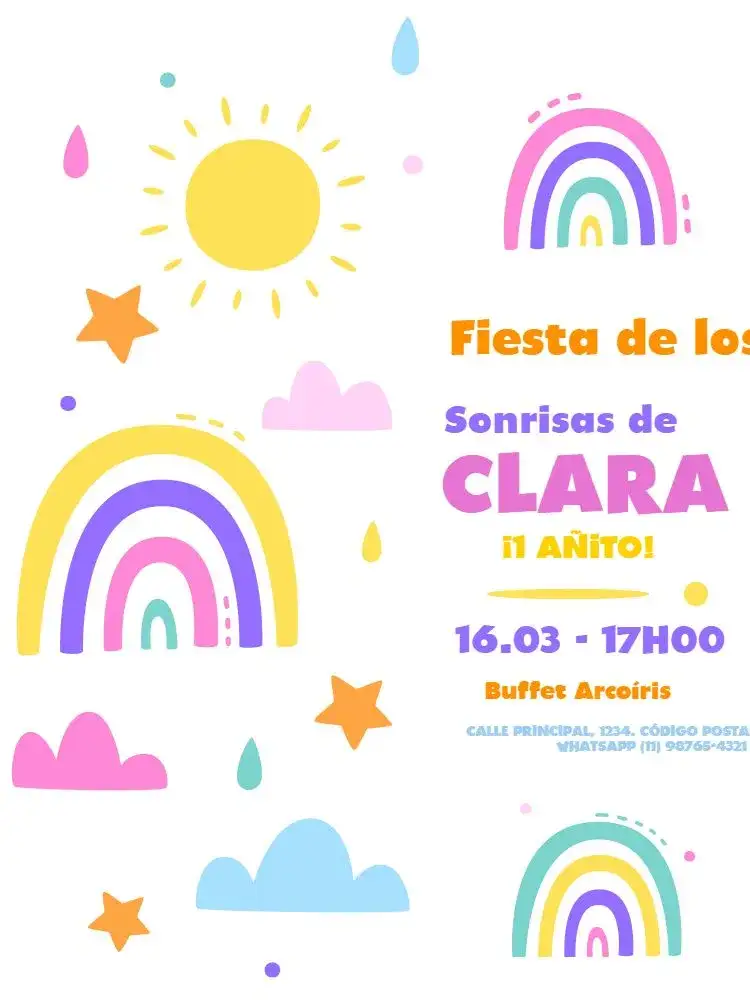 Invitación Sonrisas Coloridas – tema Cumpleaños Infantil colorido, lúdico, boho, arcoíris, infantil, moderno