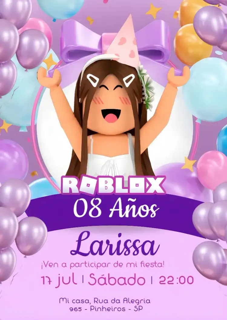 Invitación Roblox Chica Blanca – tema Más buscados lúdico, colorido, moderno, jovial, temático, divertido