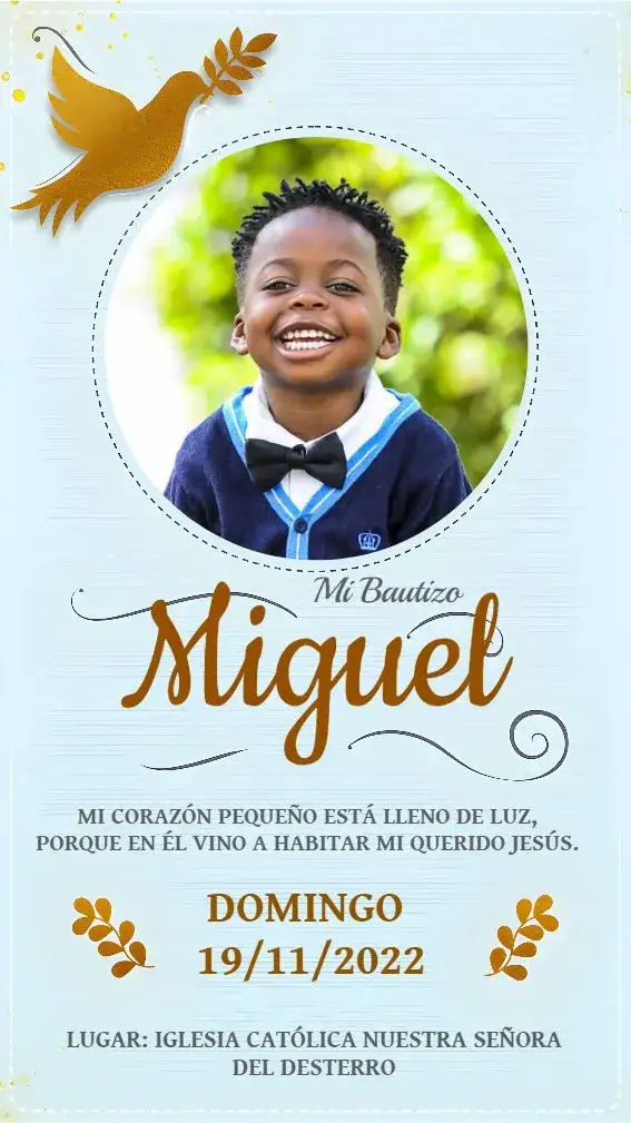 Invitación Bautizo Niño Con Foto Pájaro – tema Bautismo azul suave, pájaros, moderno, minimalista, delicado, infantil
