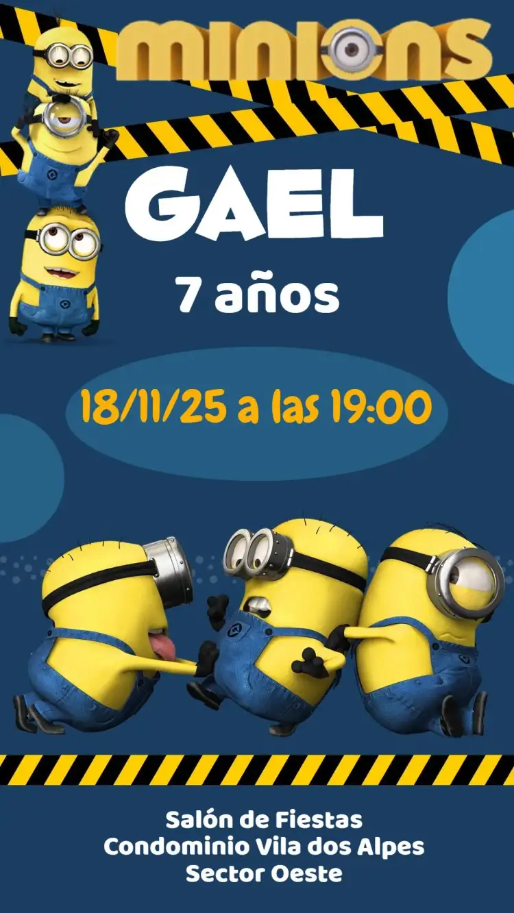 Invitación Minions – tema Cumpleaños Infantil colorido, divertido, ilustraciones de dibujos animados, estilo moderno, temática de película, alegre