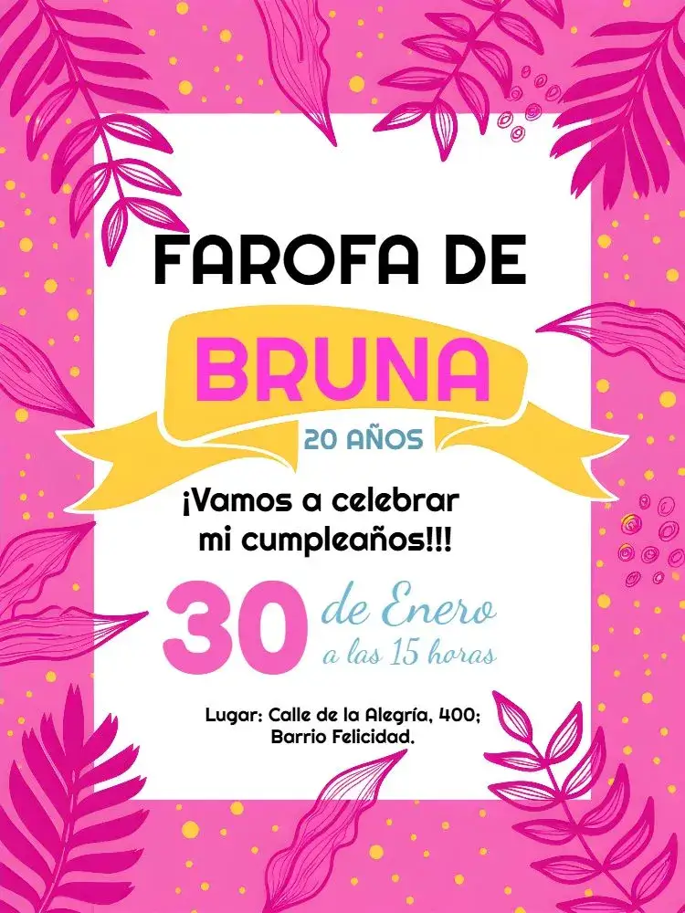 Invitación Farofa Party – tema Despedida de Soltera colorido, divertido, tropical, moderno, vibrante, festivo