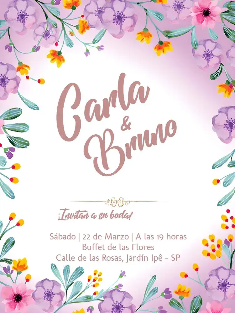 Invitación Boda Floral - Rosa Acuarela editable y personalizable