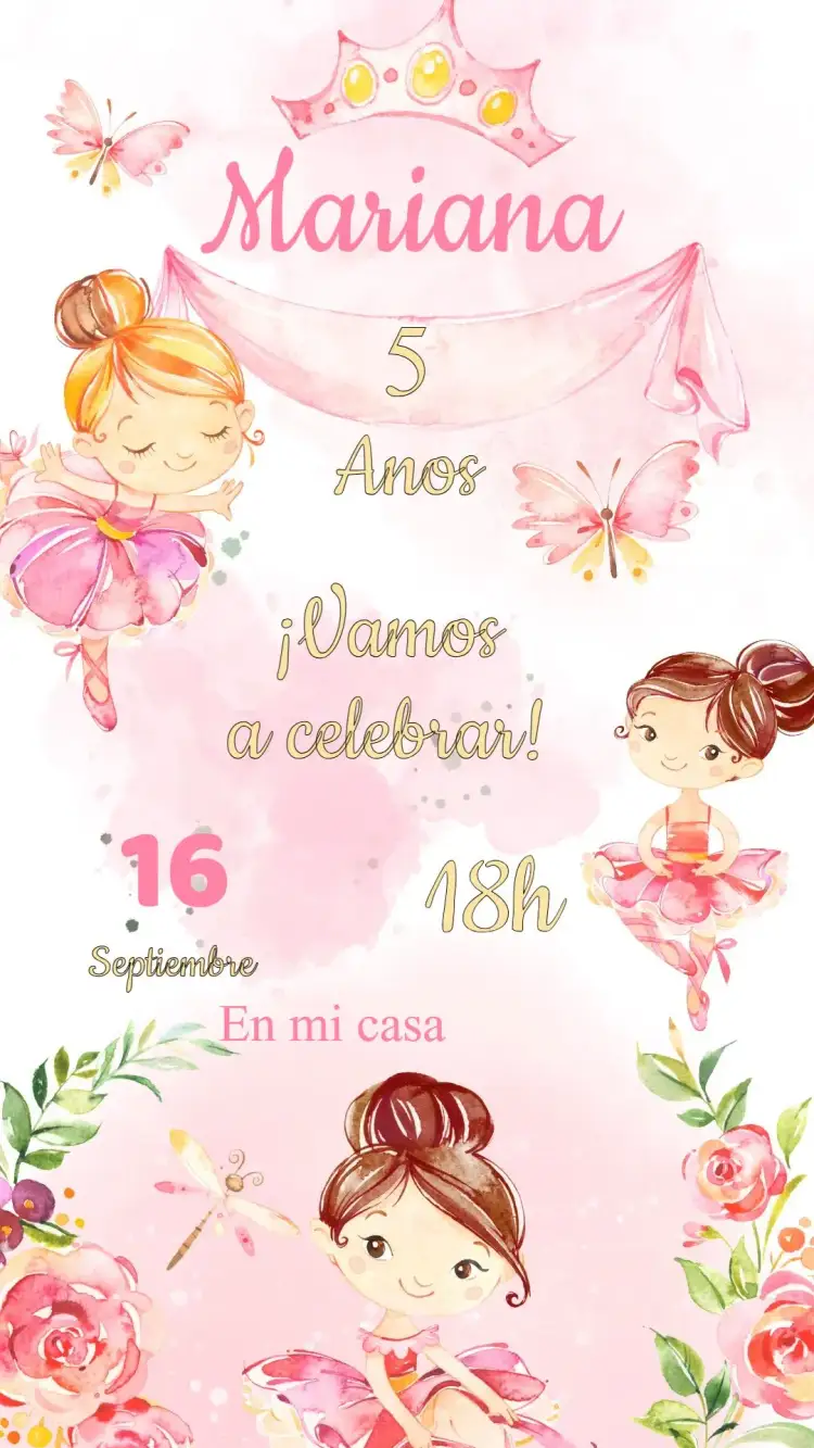 Invitación Invitación Cumpleaños Bailarina| – tema Cumpleaños Infantil rosa, delicado, balé, estrelas, brillo, fantasía