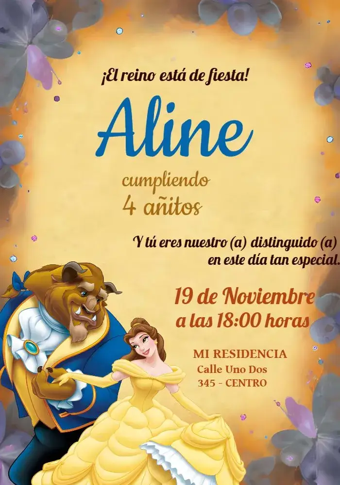 Invitación La Bella y la Bestia de Disney