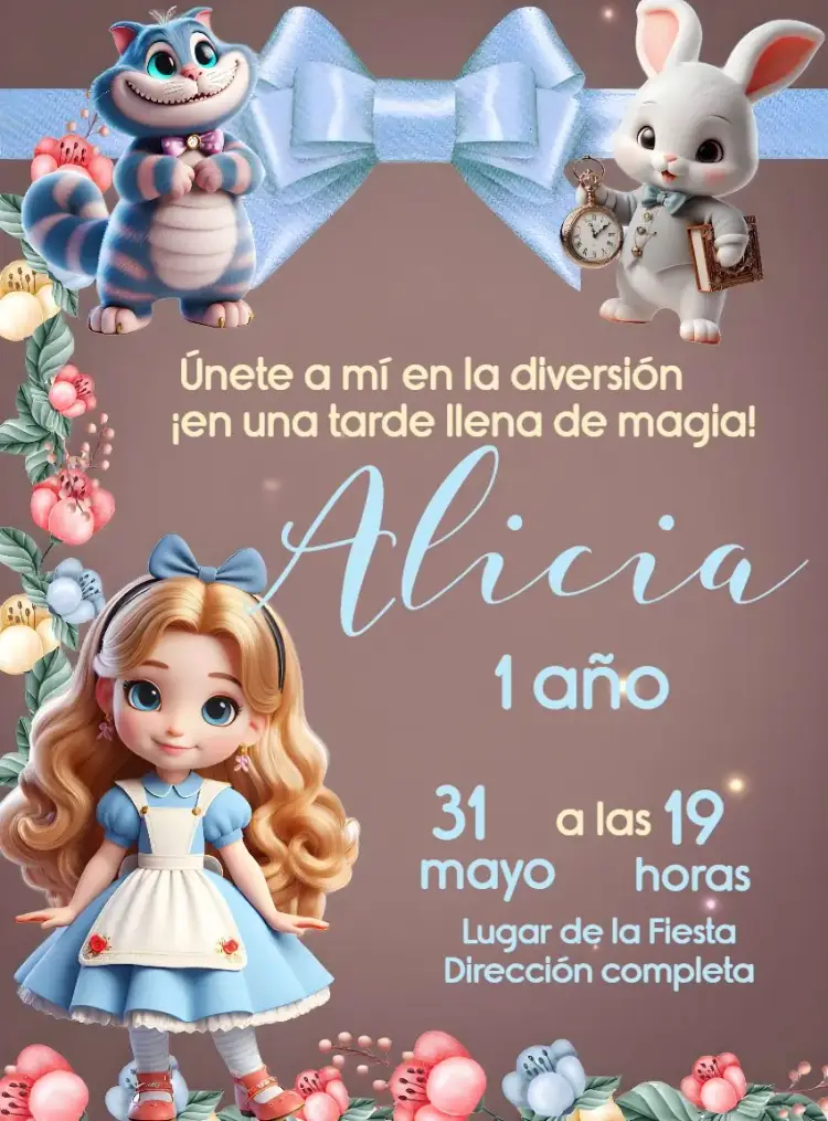 Invitación Alicia En El País De Las Maravillas Aventura editable y personalizable