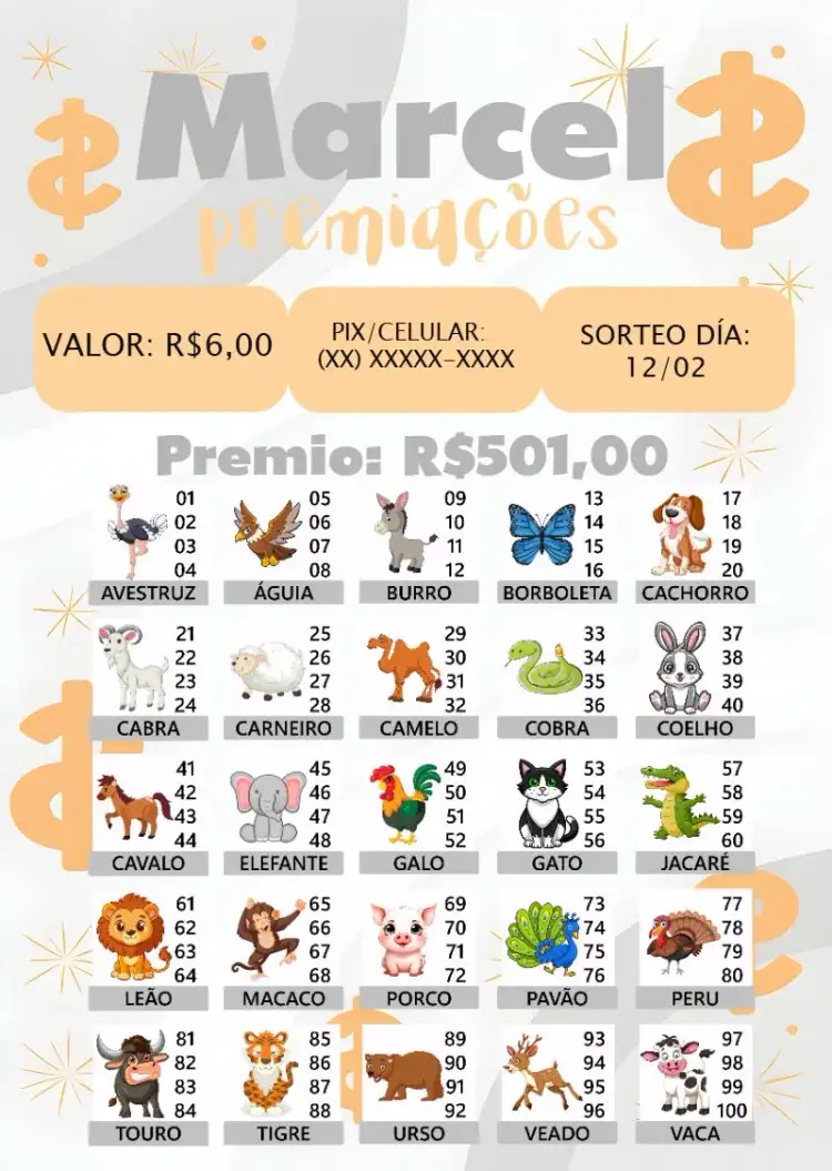 Invitación Rifa De Bicho Premiações Premiacoes – tema Cartones colorido, divertido, temática de animales, moderno, juegos, vibrante