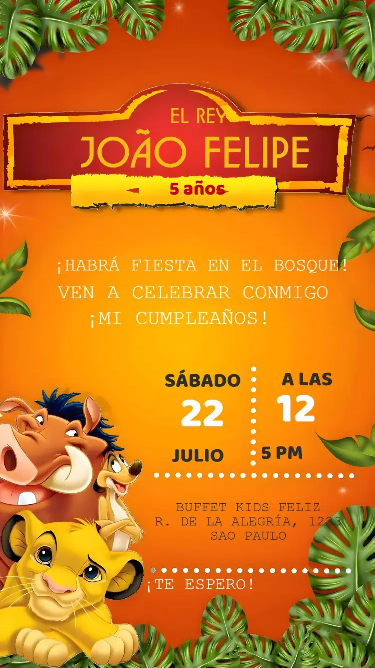Invitación El Rey León Pumba
