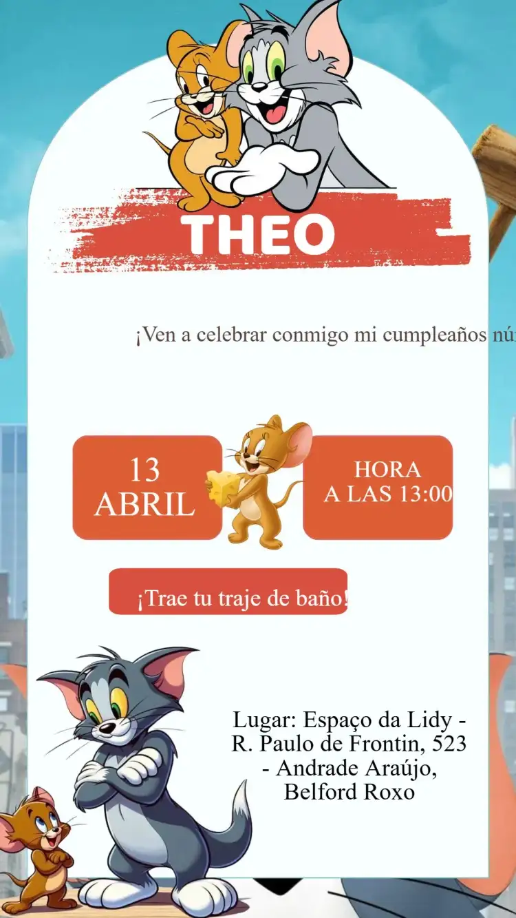 Invitación Cumpleaños Tom y Jerry