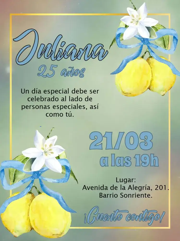 Invitación Limón Tropical Amarillo – tema Cumpleaños tropical, colorido, fresco, divertido, moderno