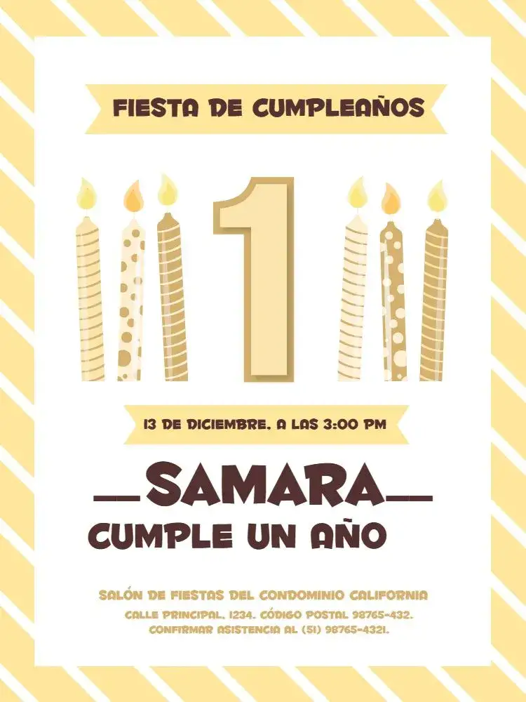 Invitación 1 Año Amarillo Delicado – tema Cumpleaños Infantil amarillo, delicado, infantil, festivo, alegre, suave